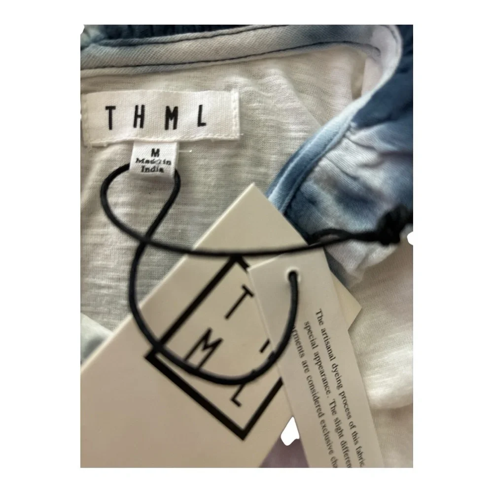 Anthropologie THML all cotton top, white with blue flutter sleeves. Size Medium - Picture 3 of 5